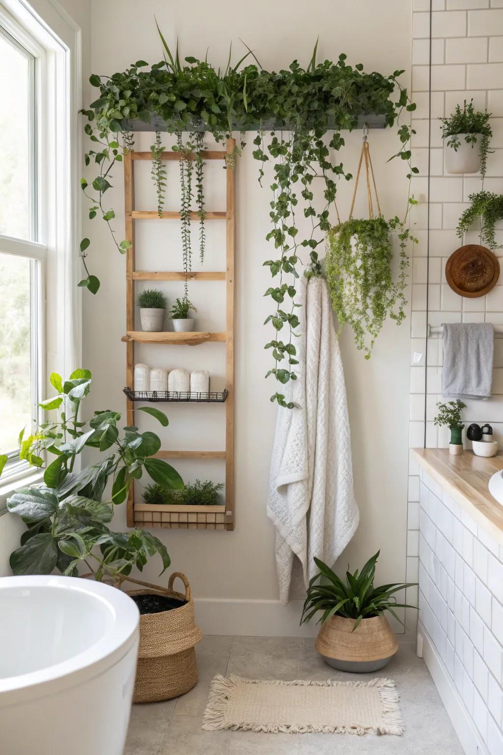Turn any blank wall into a green oasis with a living wall of hanging plants. 🌿🌿 #LivingWall #BathroomGoals