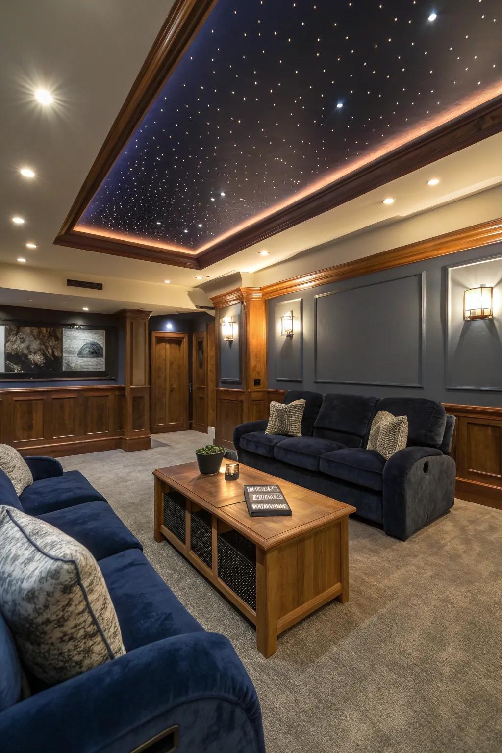 Cove lighting adds a soft glow that transforms your ceiling into a centerpiece. #AmbientLighting #HomeTheaterDesign