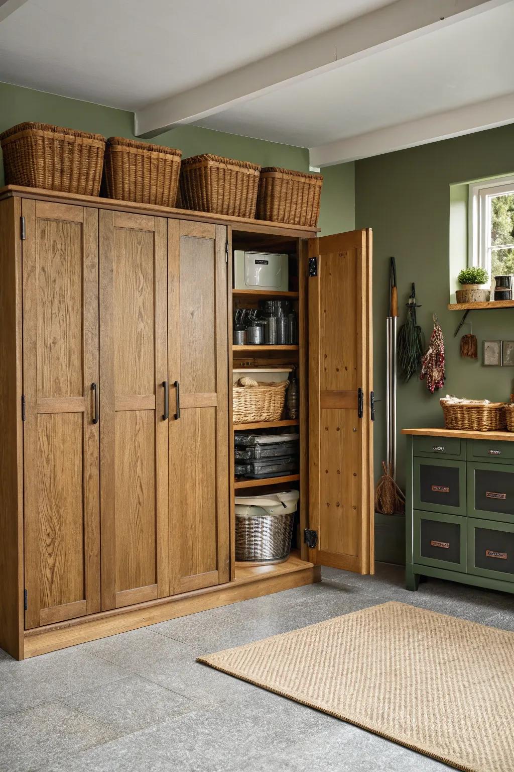 Discover the beauty of hidden storage with kitchen cabinets in your garage. Keep it tidy and chic!