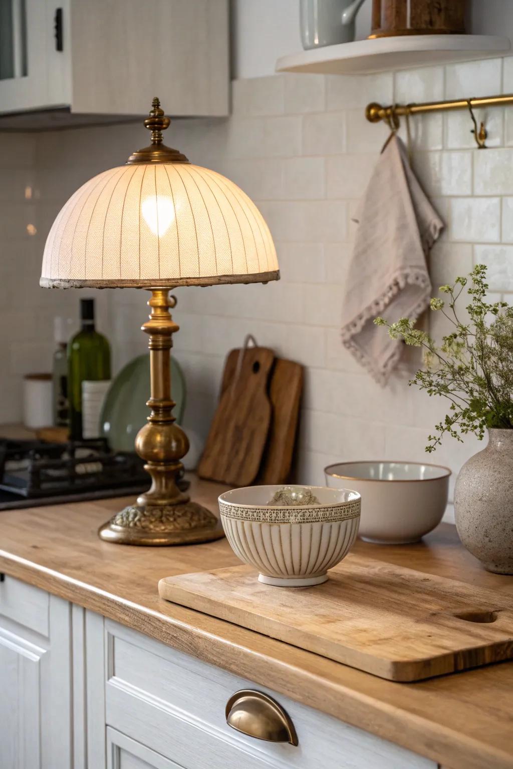 Add nostalgia to your kitchen with a charming vintage lamp.