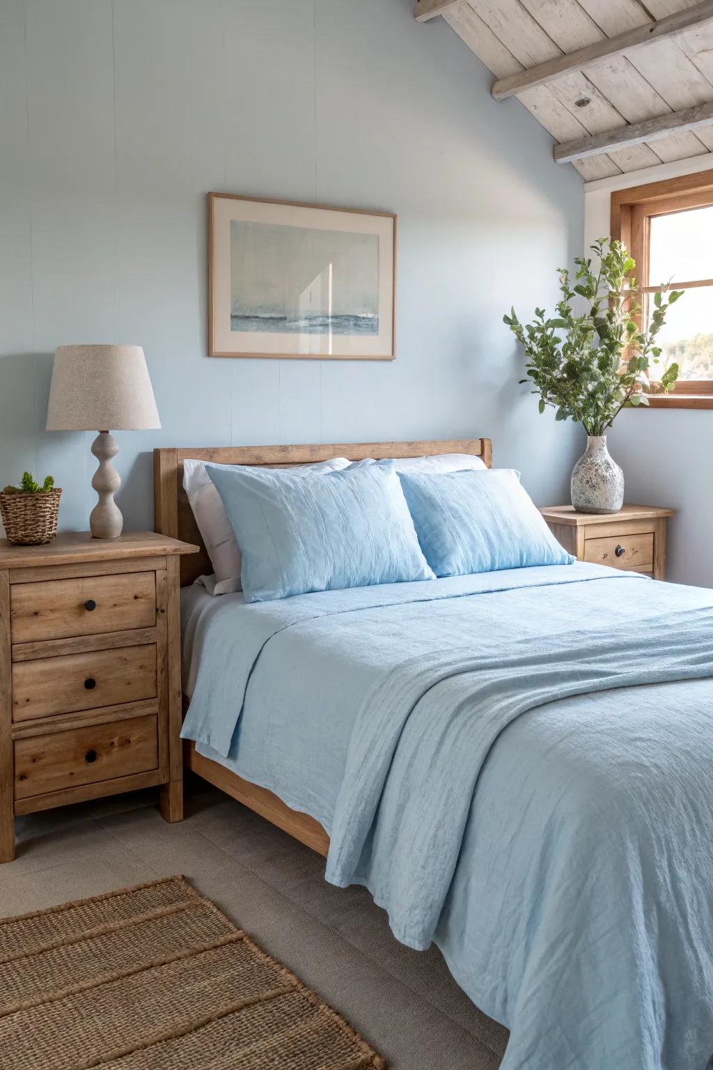 Wrap yourself in comfort with cohesive light blue bedding.