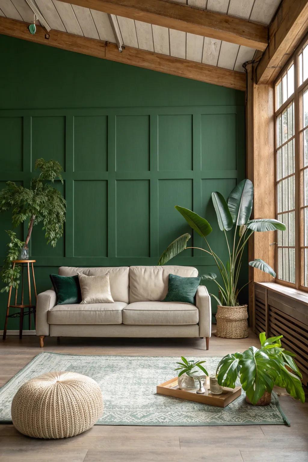 Green hues create a calming, nature-inspired ambiance in your loft.
