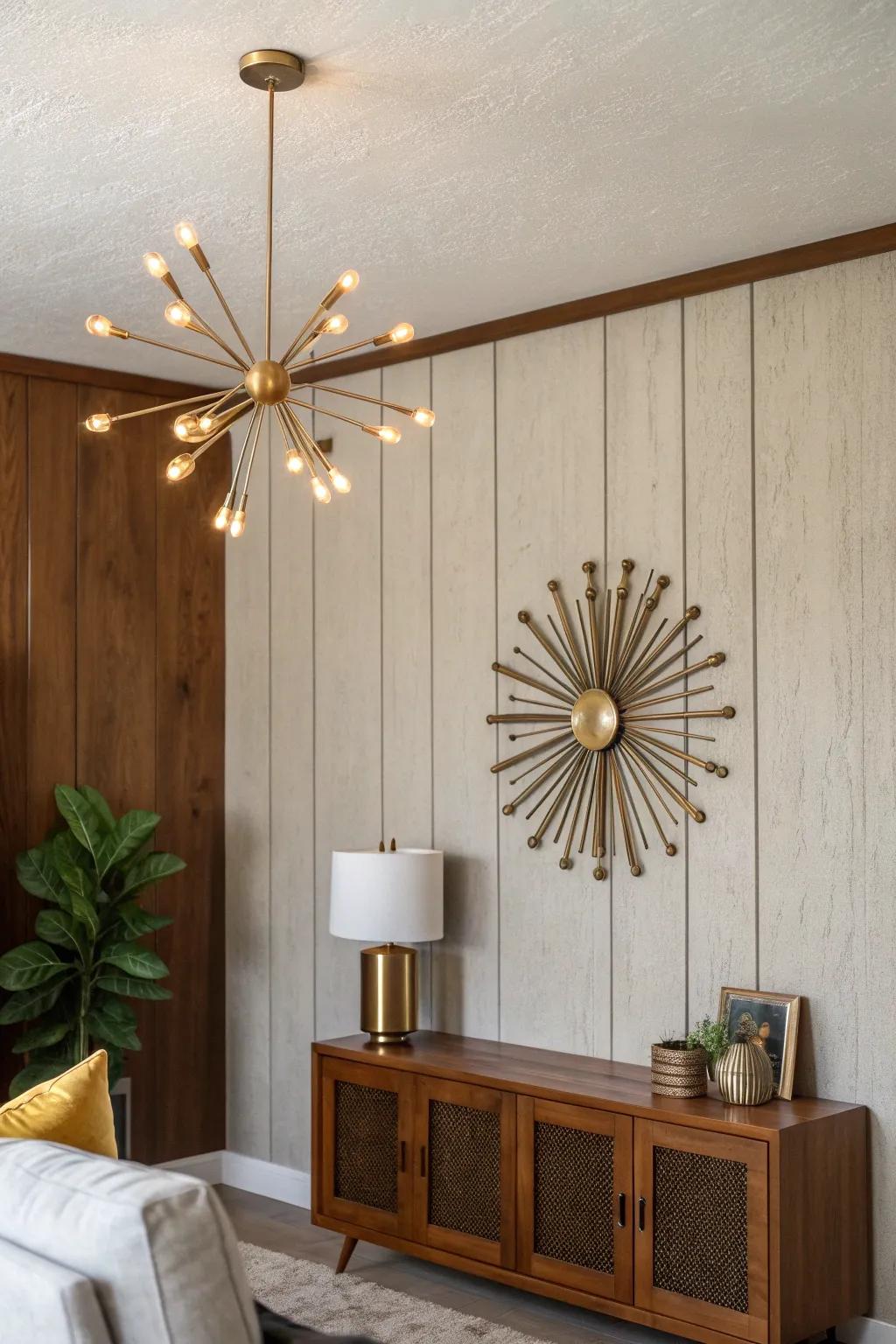 Illuminate your accent wall with chic lighting that highlights its mid-century charm. 💡 #LightingDesign #HomeDecor