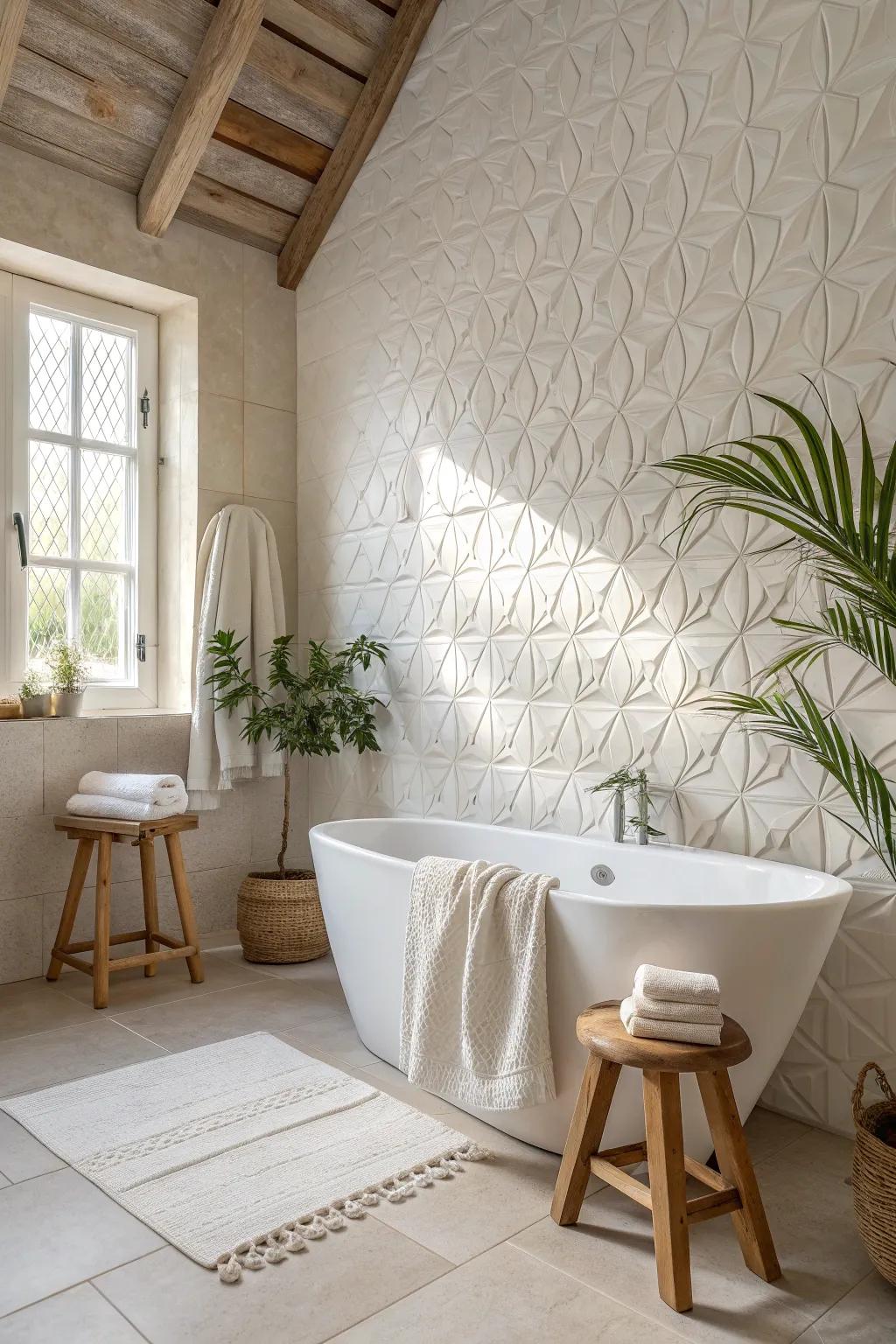 Add depth and dimension with subtly textured tiles for an understated sophisticated look.