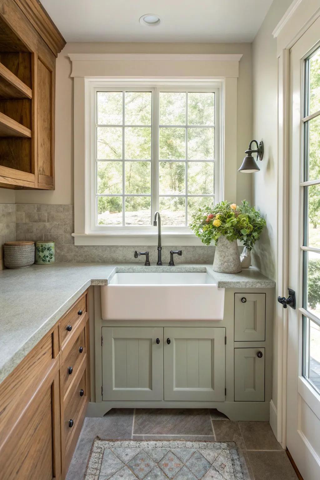 Let natural light illuminate your mudroom with a window sink placement.