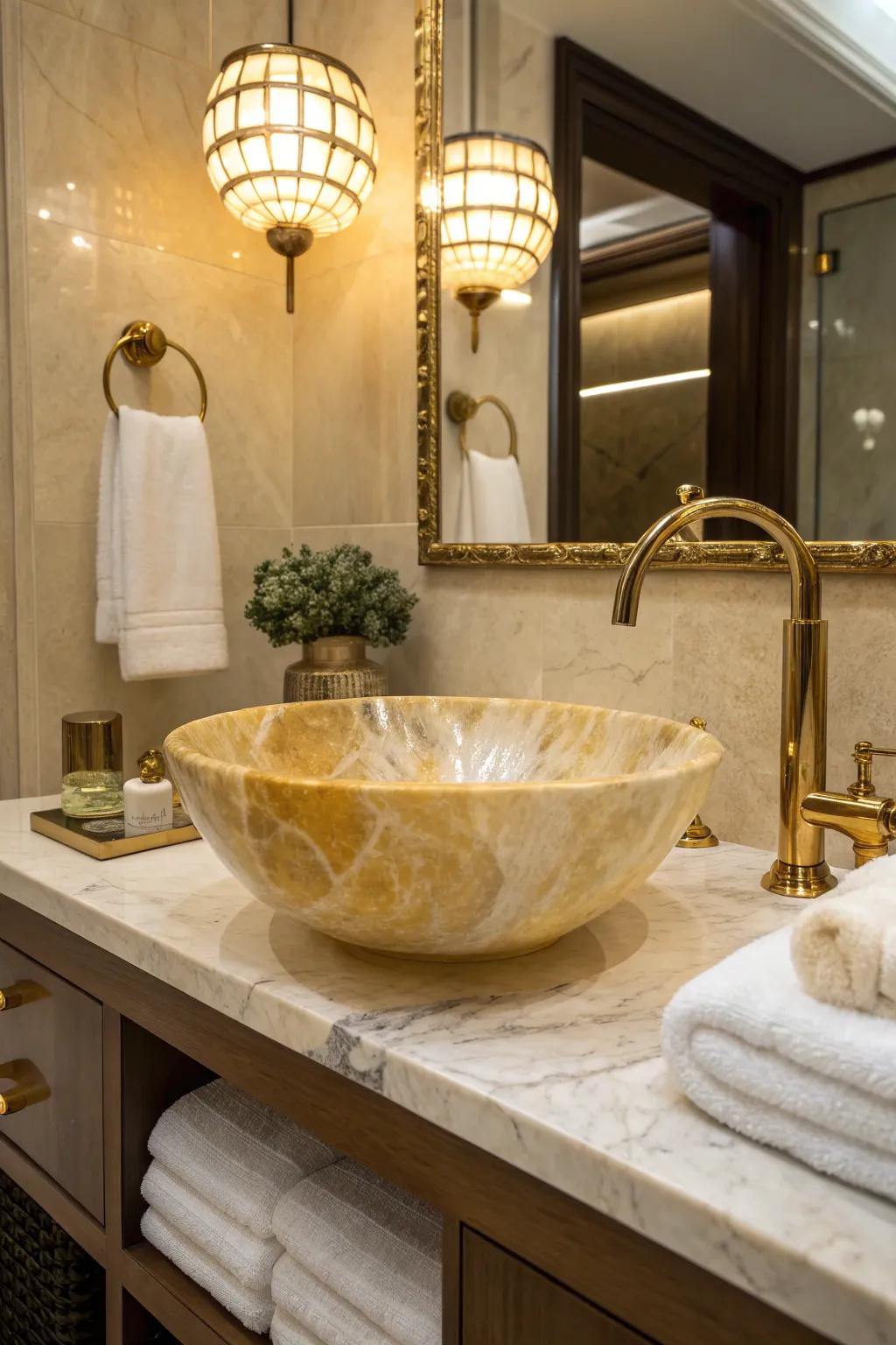 Transform your bathroom with an exquisite onyx sink that combines beauty and practicality.