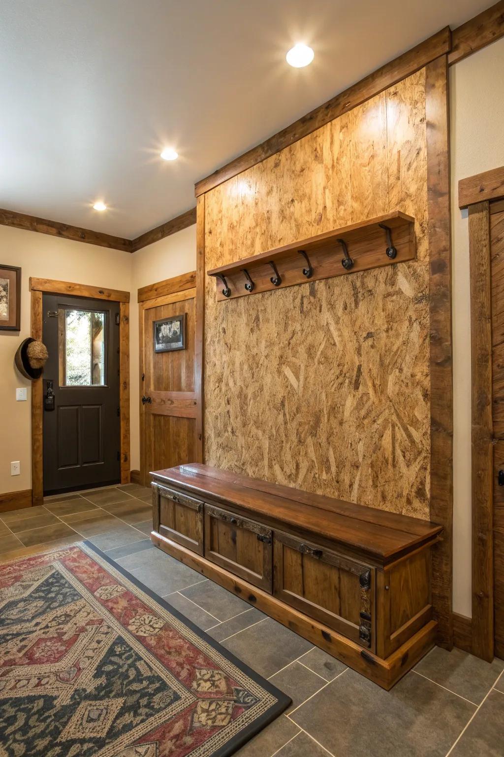 Make a striking first impression with an OSB board entryway that greets guests warmly.