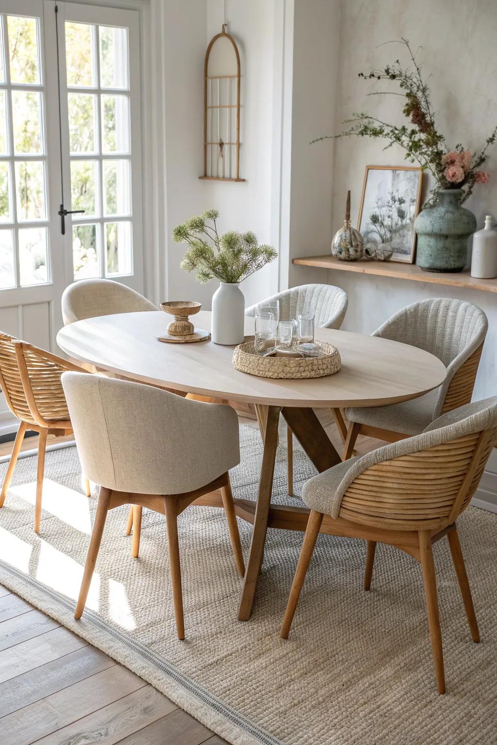 Mix chair styles for a personalized and eclectic dining space.
