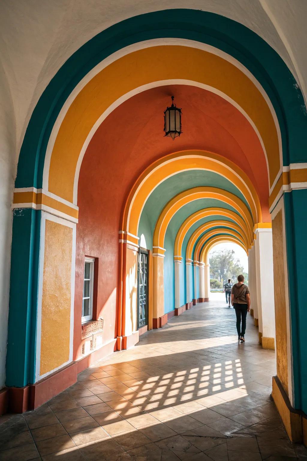 Create layers of interest with multiple painted arches in harmonious colors.