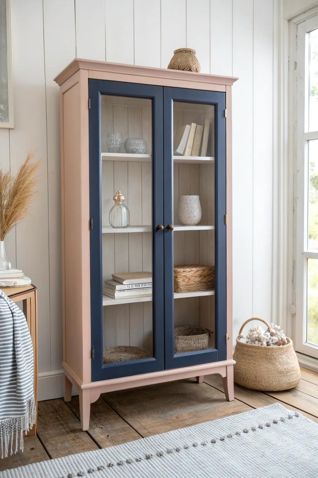 A two-tone cabinet makes a bold statement in a modern office setup.