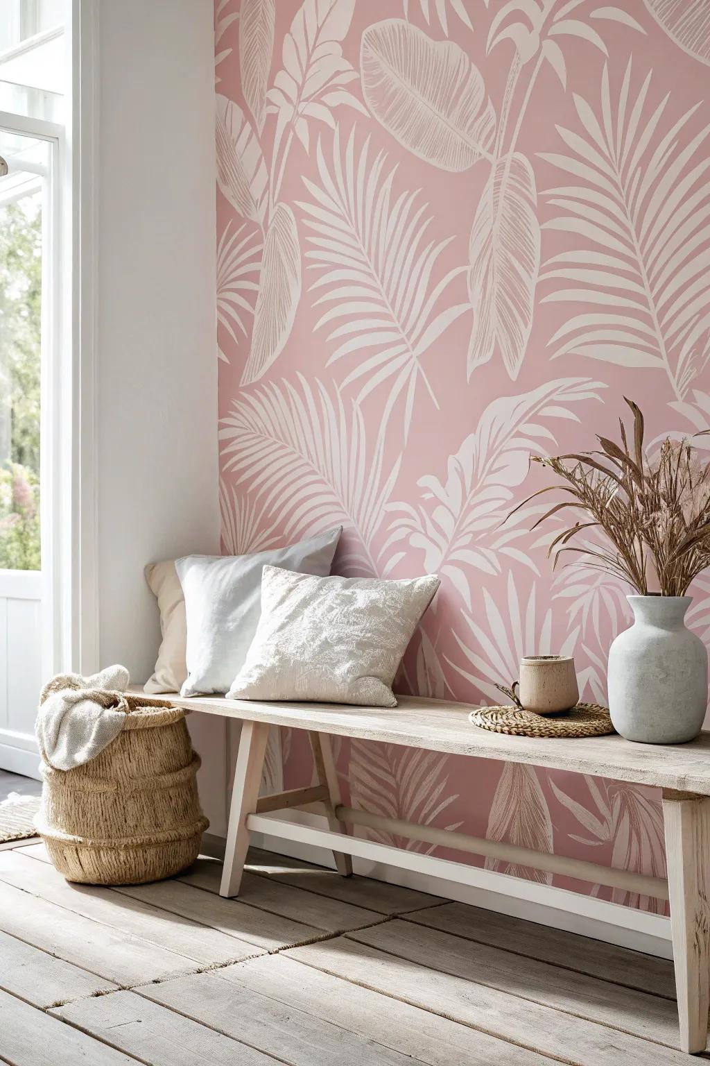 Bring the tropics home with vibrant pink wallpaper that adds a splash of paradise to your daily life.