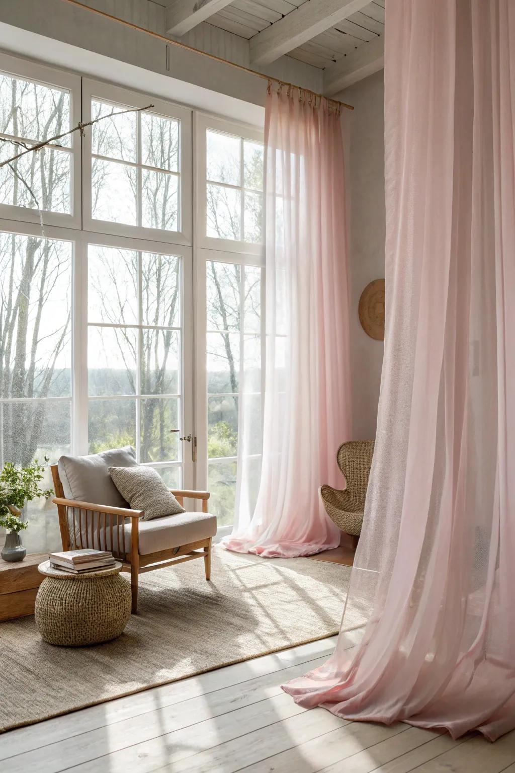 Add a playful pop of color with pastel sheer curtains that brighten up any room. #ColorfulInteriors #SheerPlayfulness