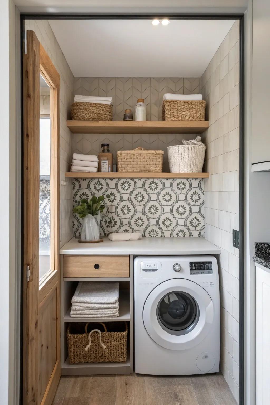 Inject personality into your laundry area with a striking backsplash that makes a statement.