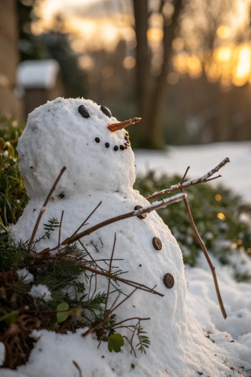 Twigs offer a rustic, natural look for your snowman's smile.