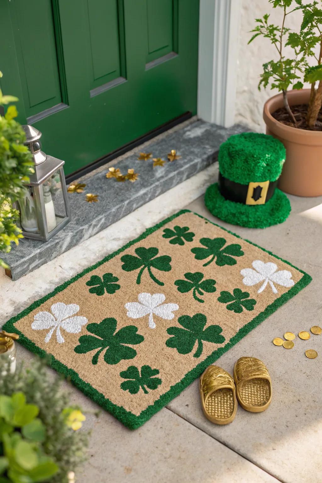 Step into luck with a charming clover door mat.