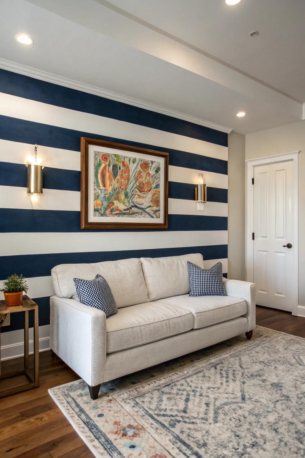 Harmonize your space by pairing striped walls with complementary decor for a balanced look.