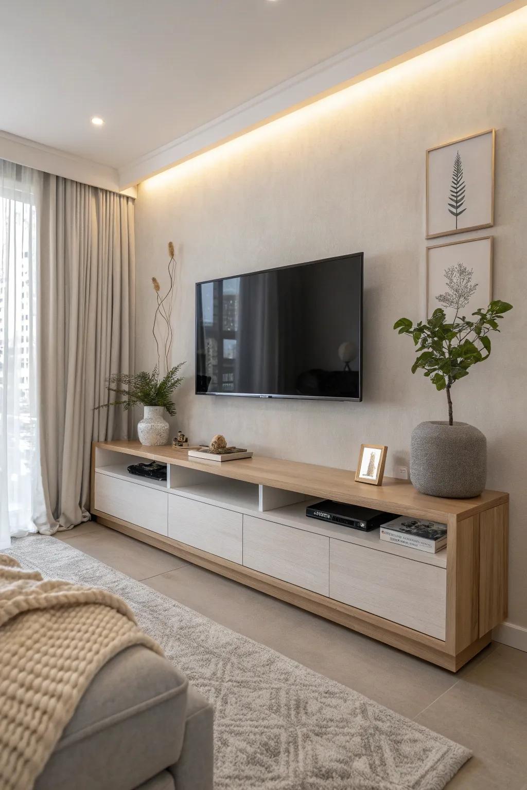 Embrace minimalist chic with a TV nook that's all about sleek simplicity.