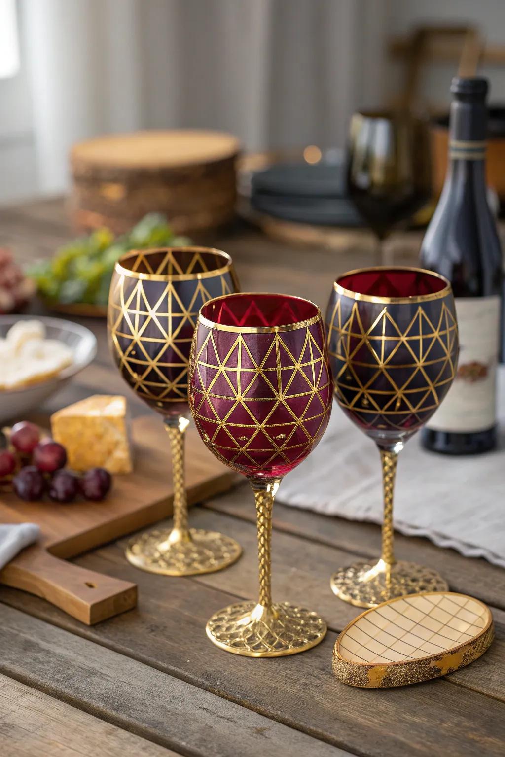 Modern elegance meets functionality with these geometric pattern wine glasses. 🖤 #ModernDesign #ChicLiving #WineStyle