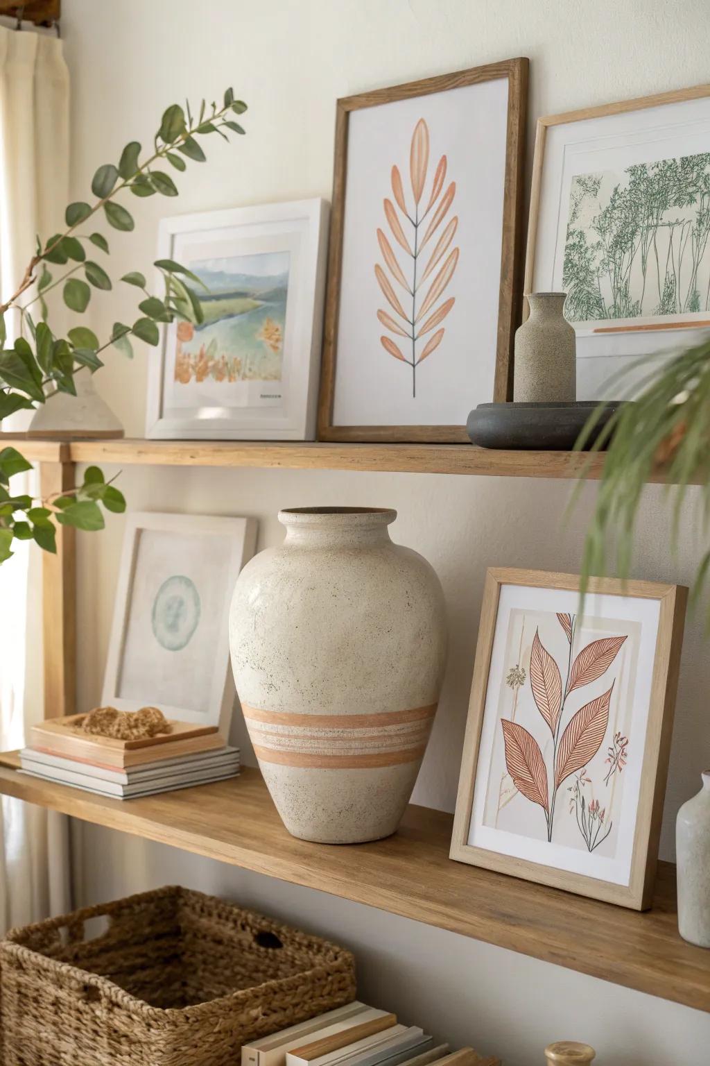 Turn your urn display into an artistic expression with carefully chosen wall art.