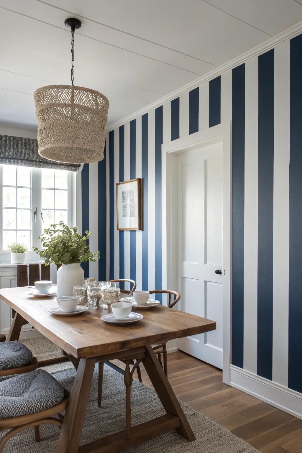 Transform your dining space with dramatic stripes for unforgettable dinners.