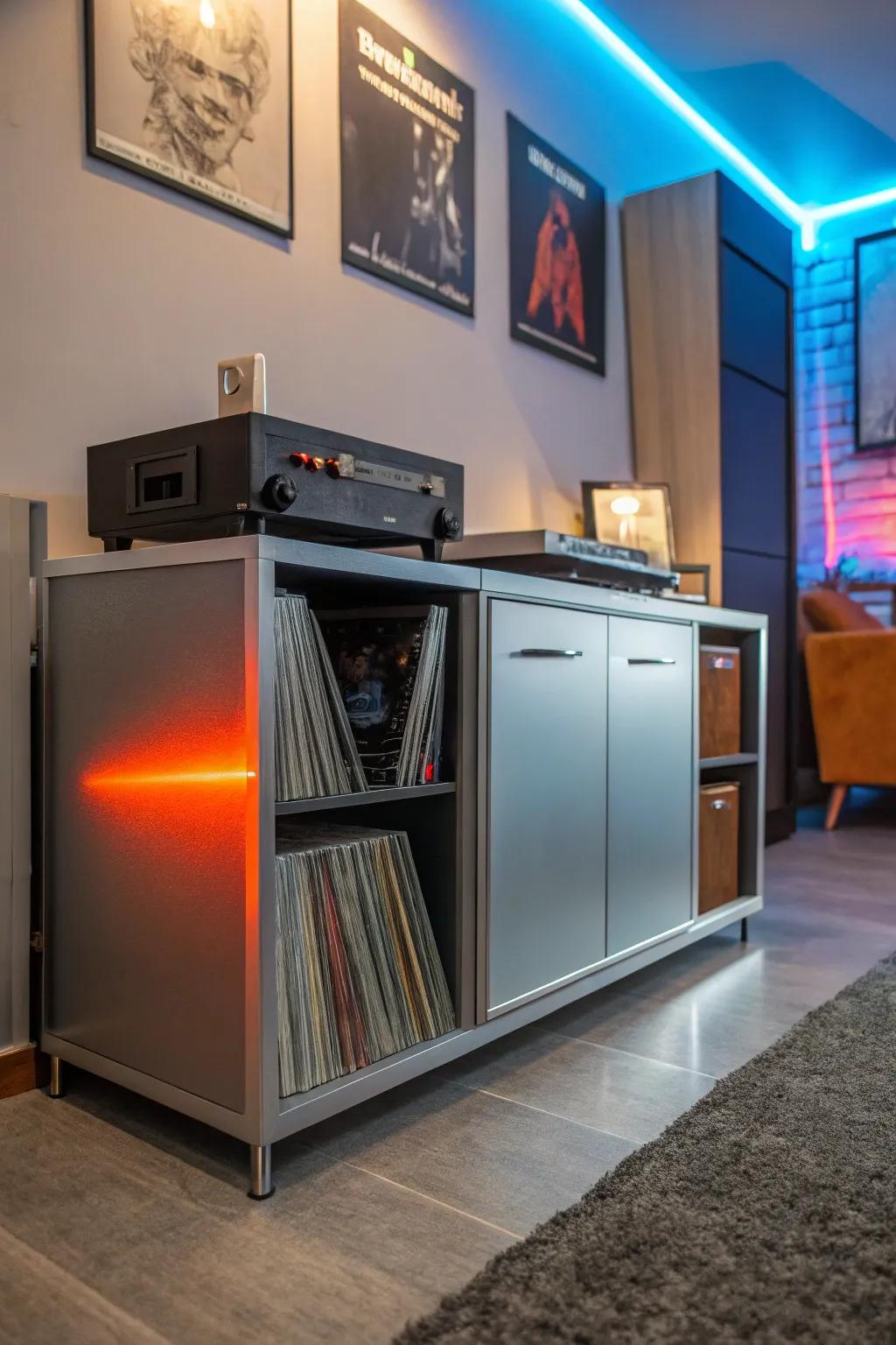 Keep your vinyl organized with clever hidden storage solutions.