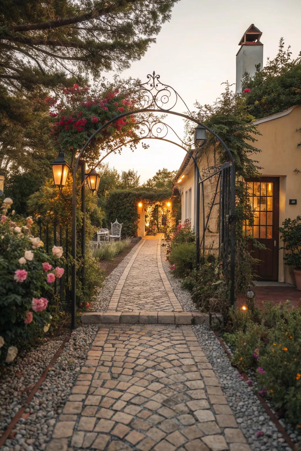 Step back in time with a charming cobblestone walkway that exudes romance. #CobblestonePath #VintageCharm