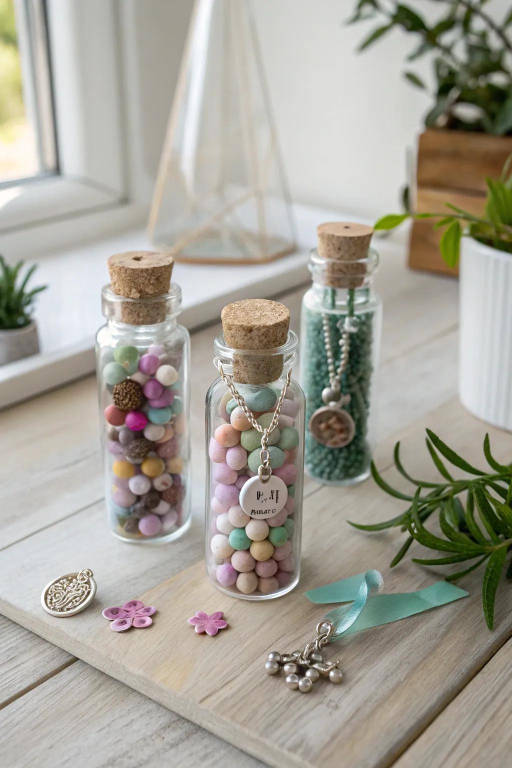 Add a splash of color to any room with bead-filled mini bottles, perfect for decor.