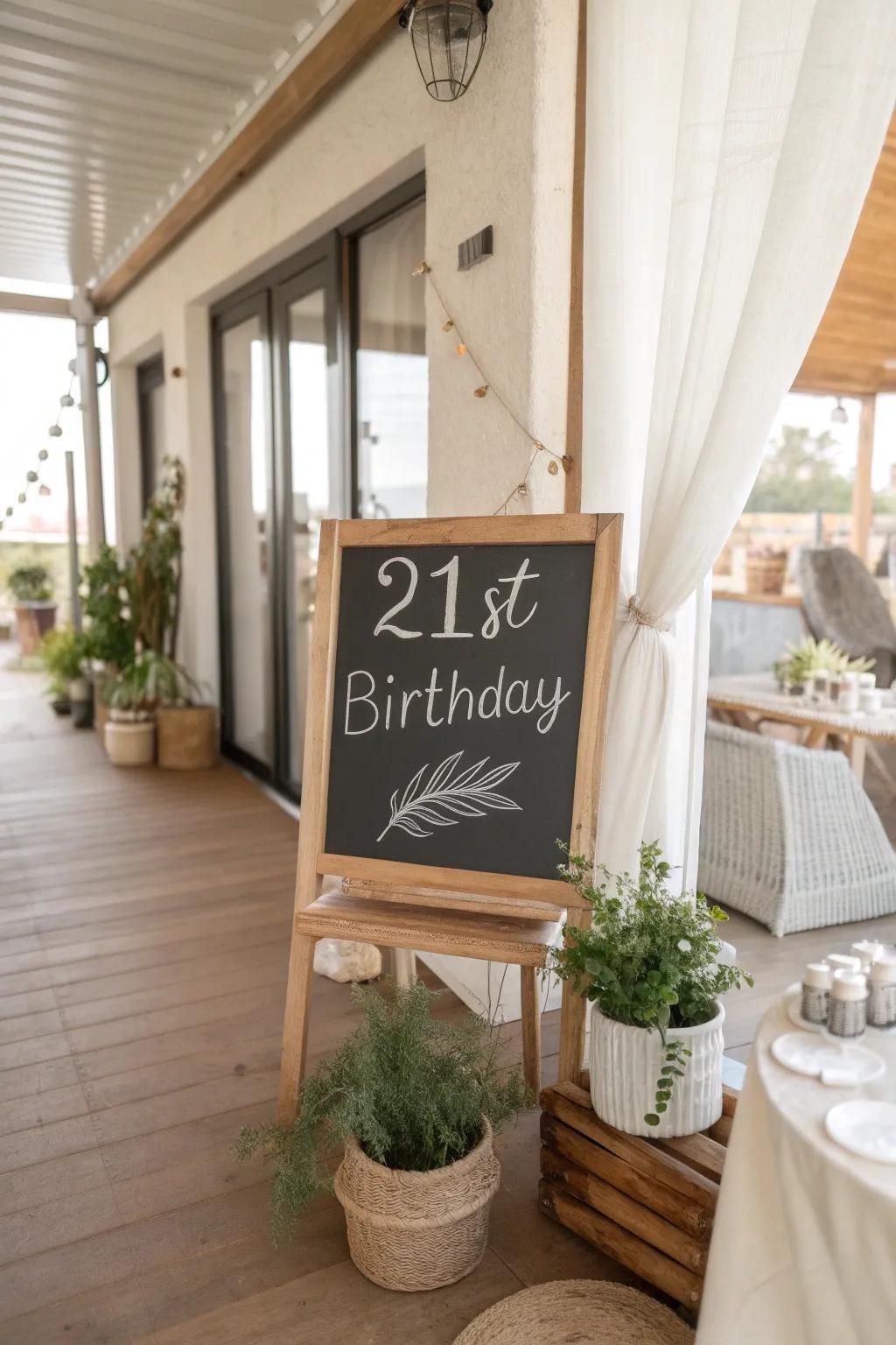 Guide your guests with charming chalkboard signs that add a personal touch to your party decor.