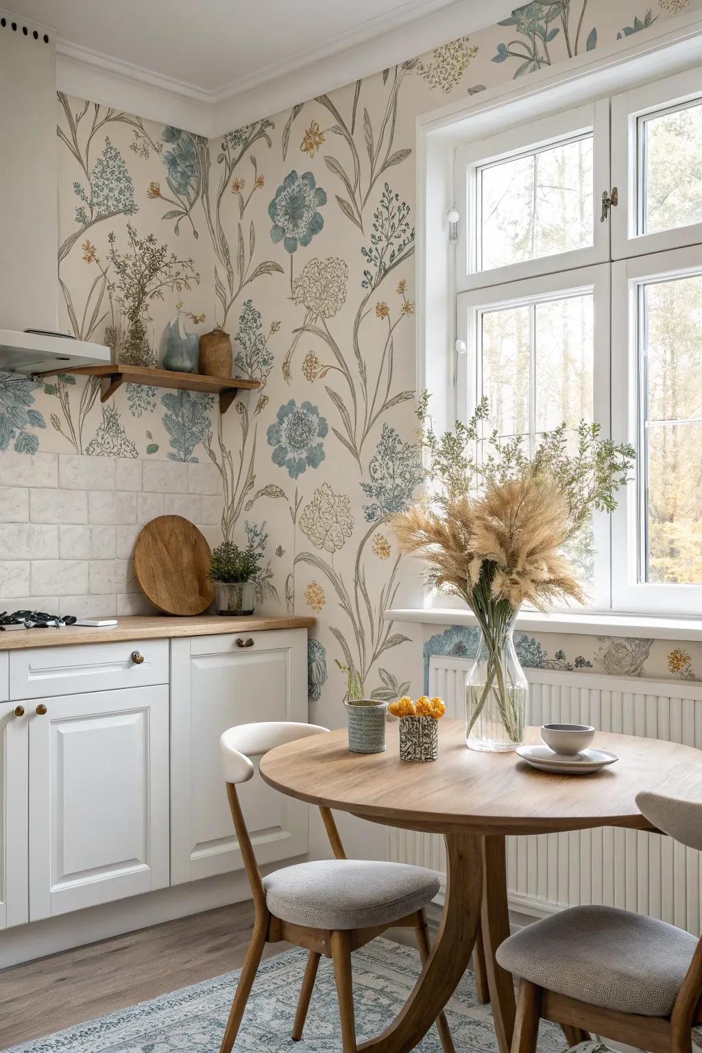 Explore endless design possibilities with wallpaper that brings personality to your kitchen.
