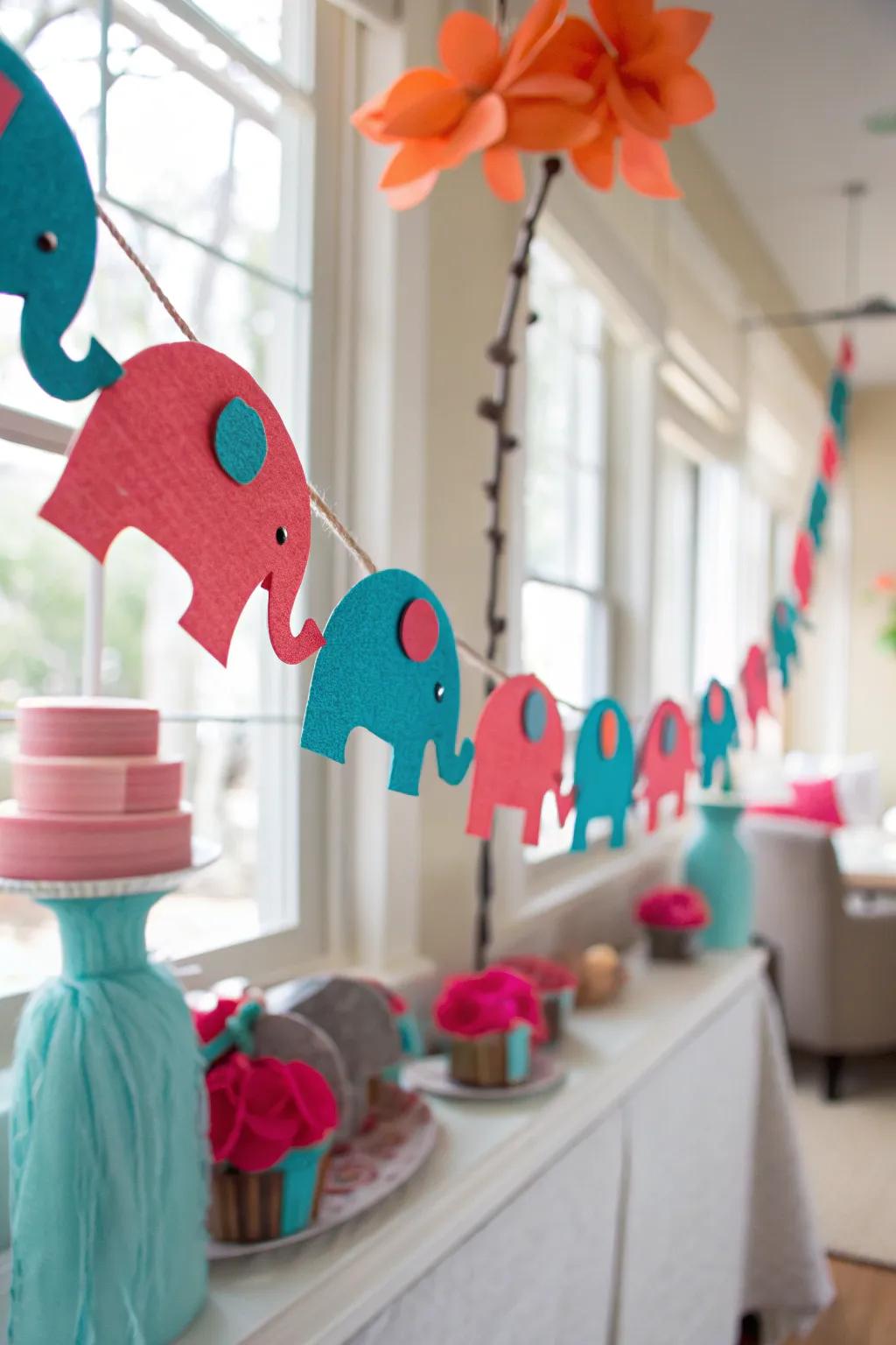 Add a cozy touch with a delightful elephant garland that charms your guests.