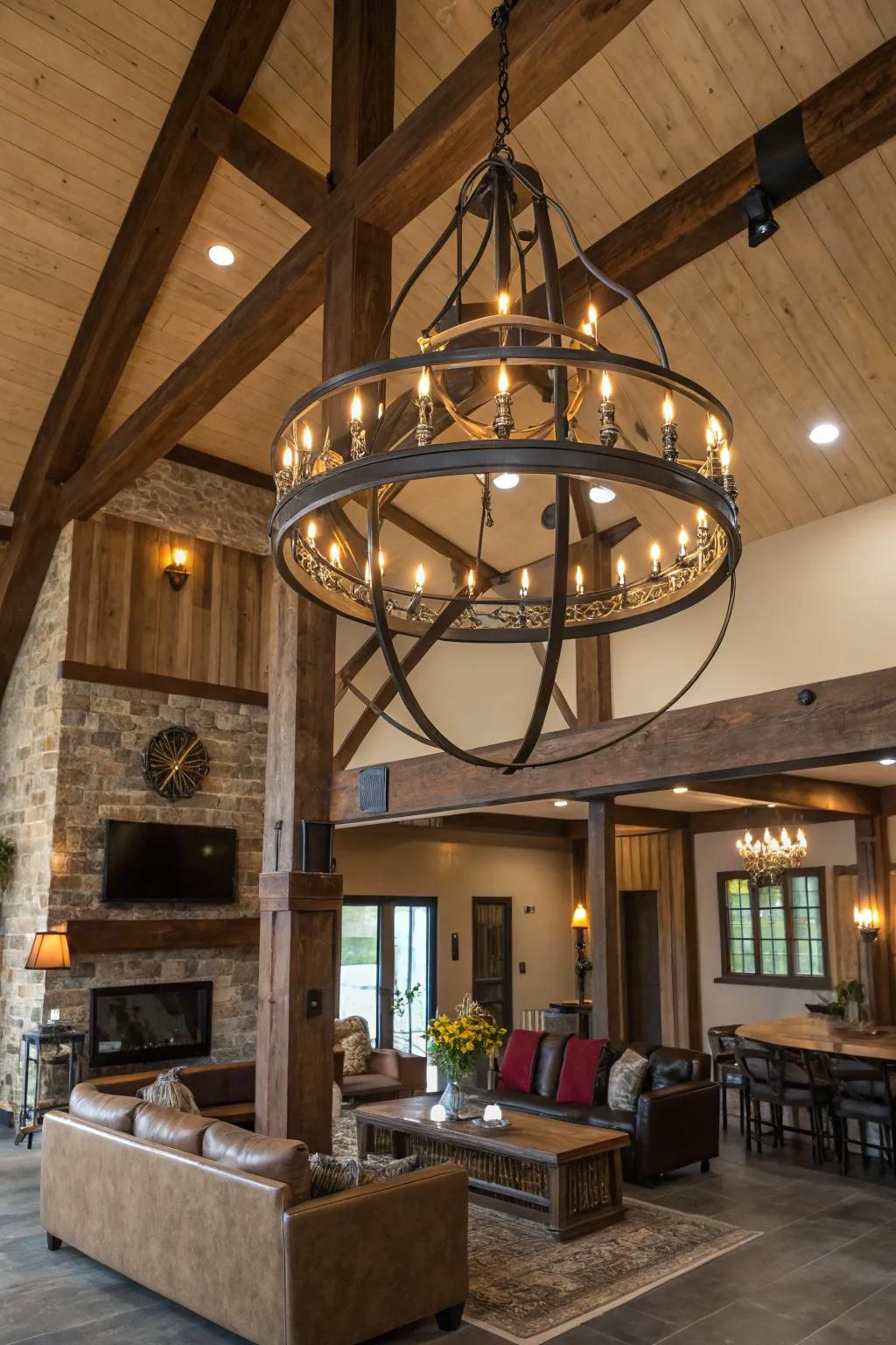 Let your lighting do the talking with a bold chandelier that adds drama and elegance to your barndominium. 💡 #StatementLighting #InteriorDesign