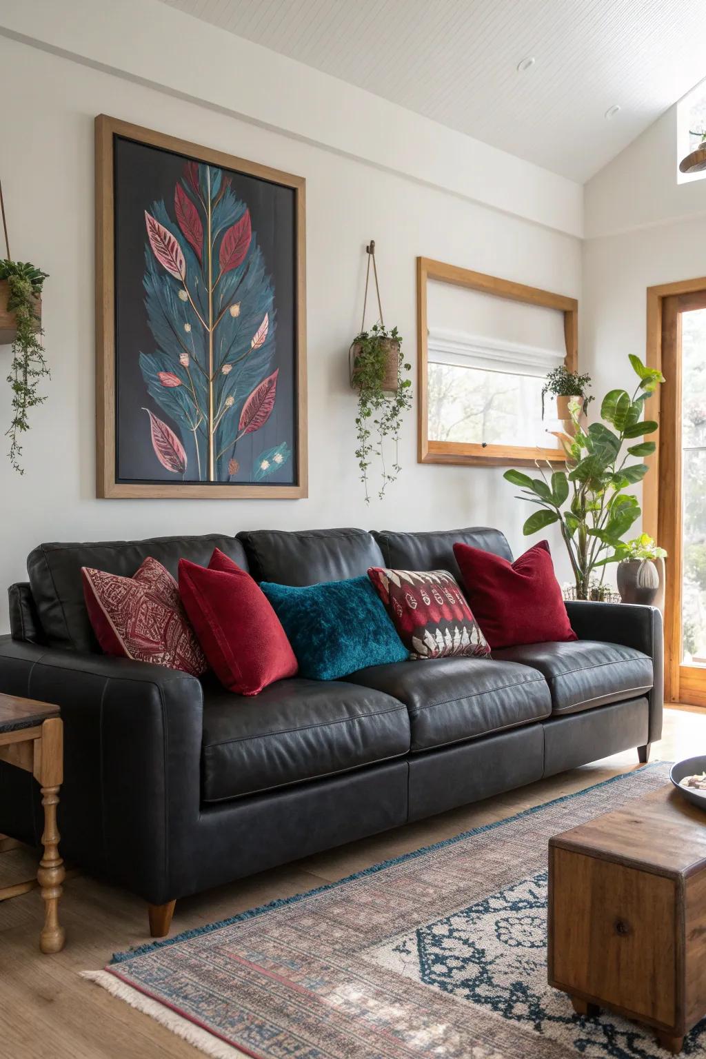Jewel tones bring a regal touch to this elegant living room.