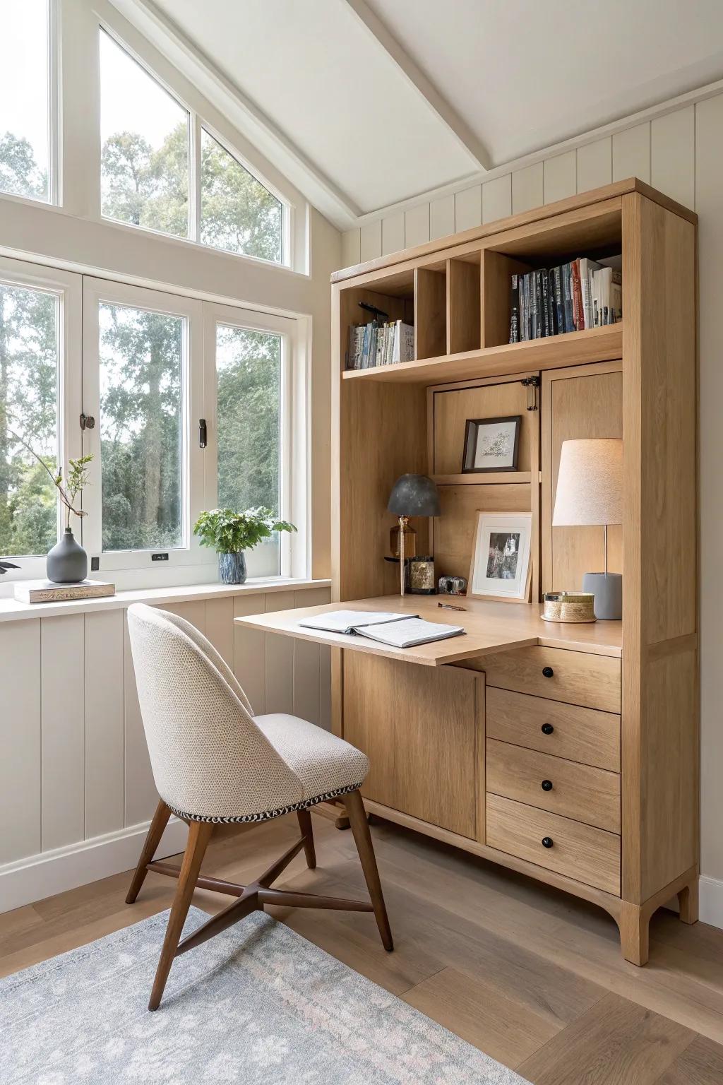 Fold-away desks offer a stylish solution for small spaces.
