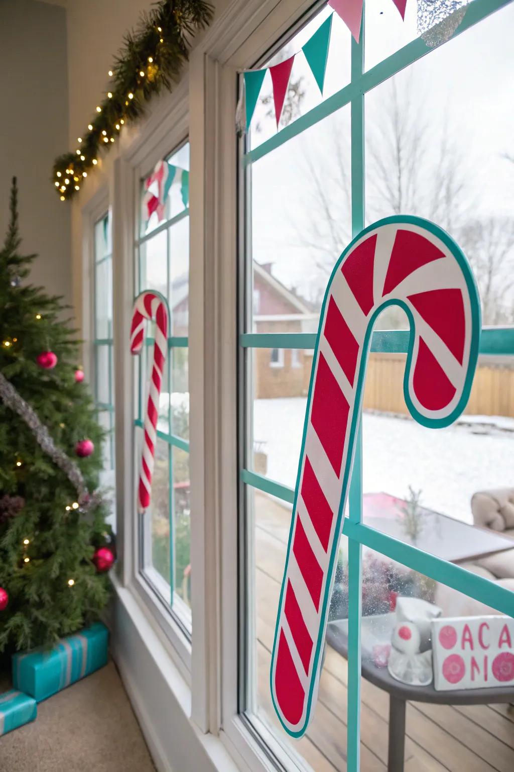 Brighten up your windows with candy cane decals for a sweet festive touch.