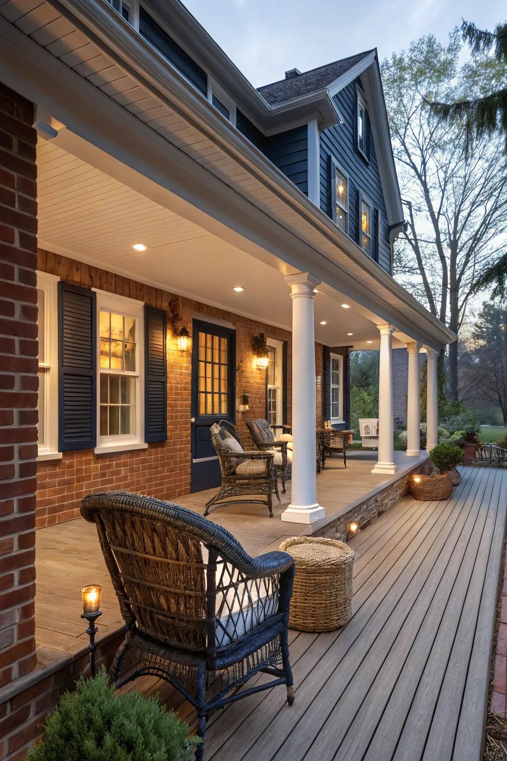 Relax outdoors in style with a covered veranda that complements your colonial home's elegance. 🌿#VerandaDesign #OutdoorLiving #ColonialStyle