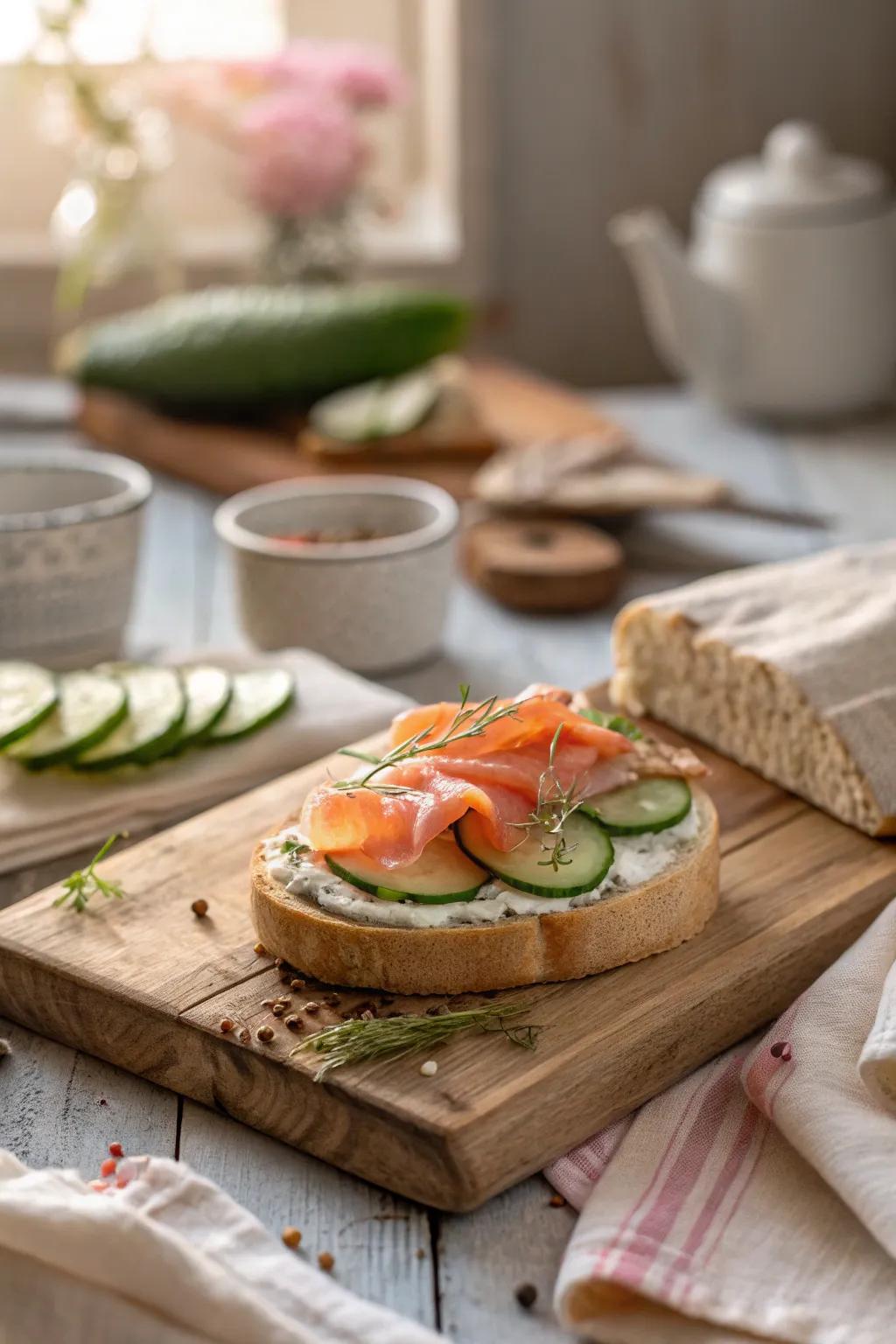 Elevate your tea time with the sophistication of smoked salmon cucumber sandwiches.
