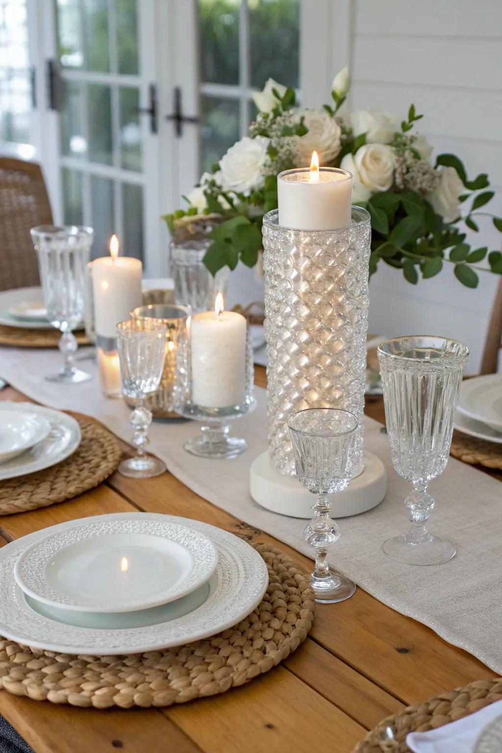 Crystal accents add a touch of luxury and sophistication to any table.