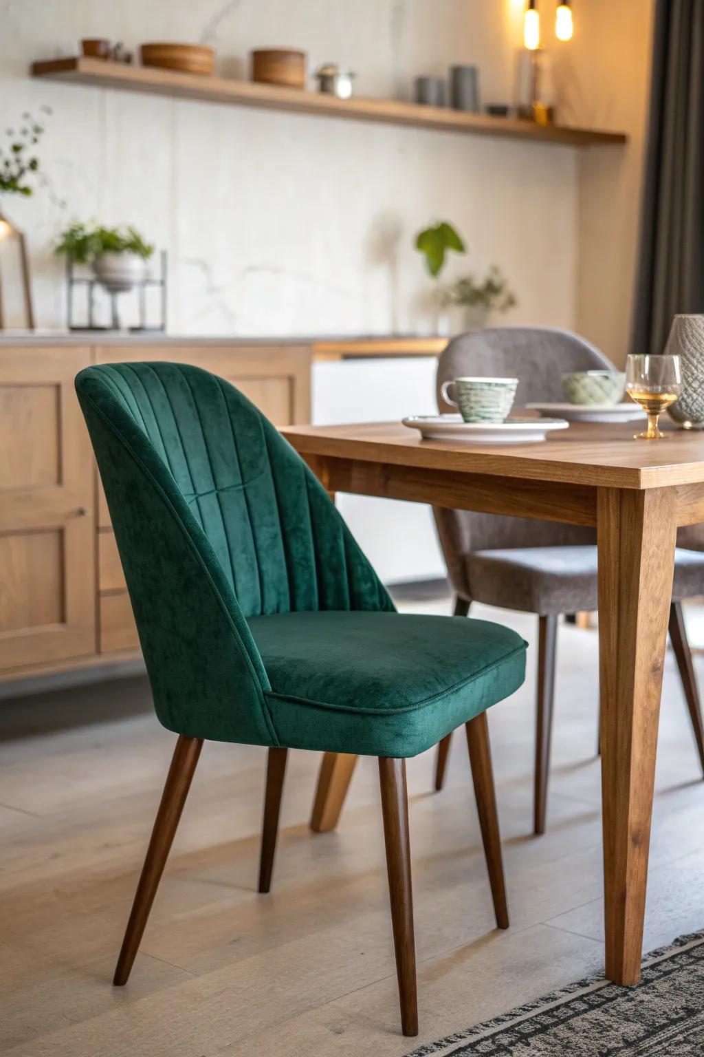 Transform your dining area with the opulence of jewel-toned upholstery. 💎 #LuxuriousLiving #InteriorInspiration