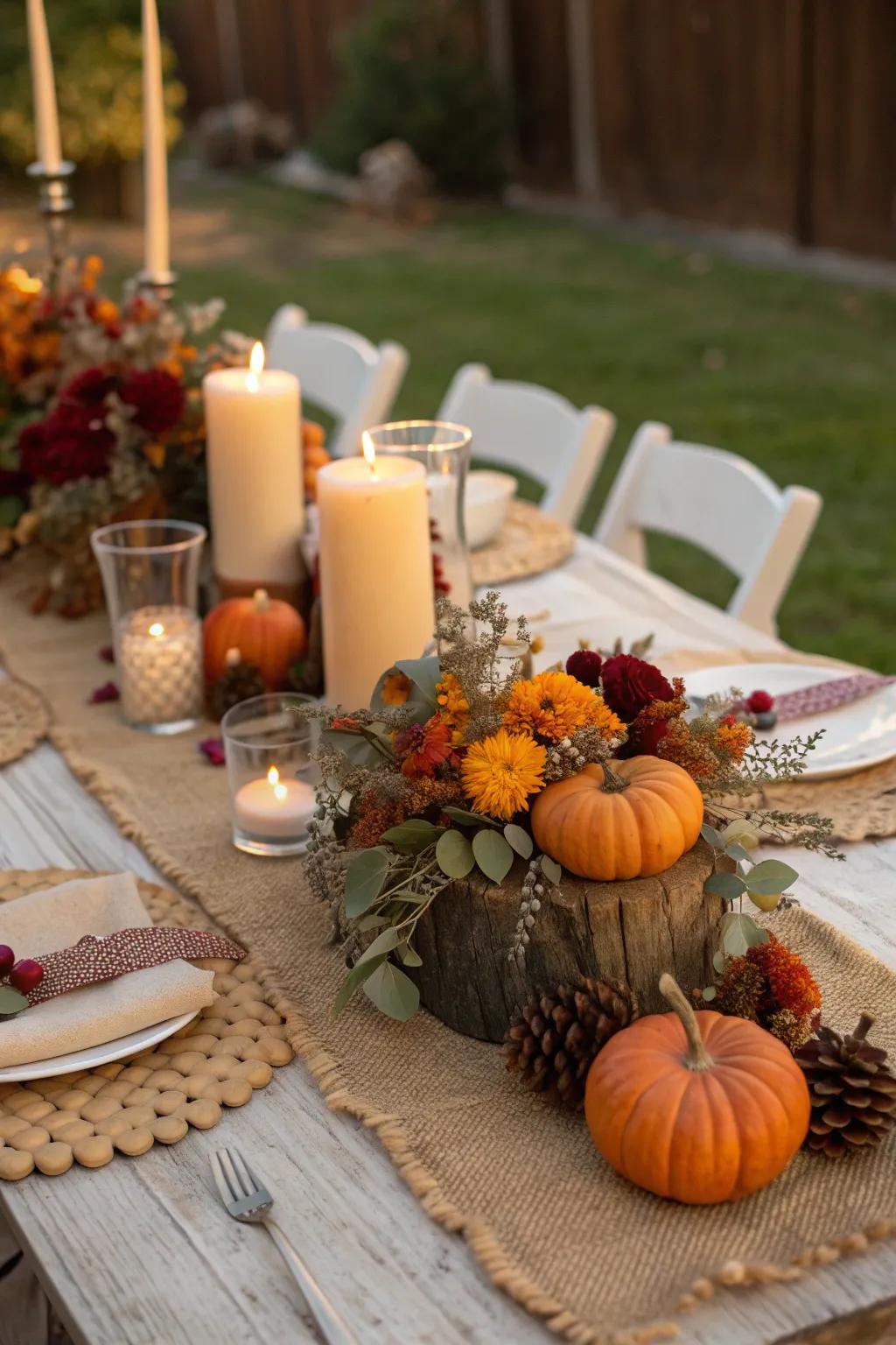 Set a stunning table with seasonal elements for an elegant and inviting atmosphere.