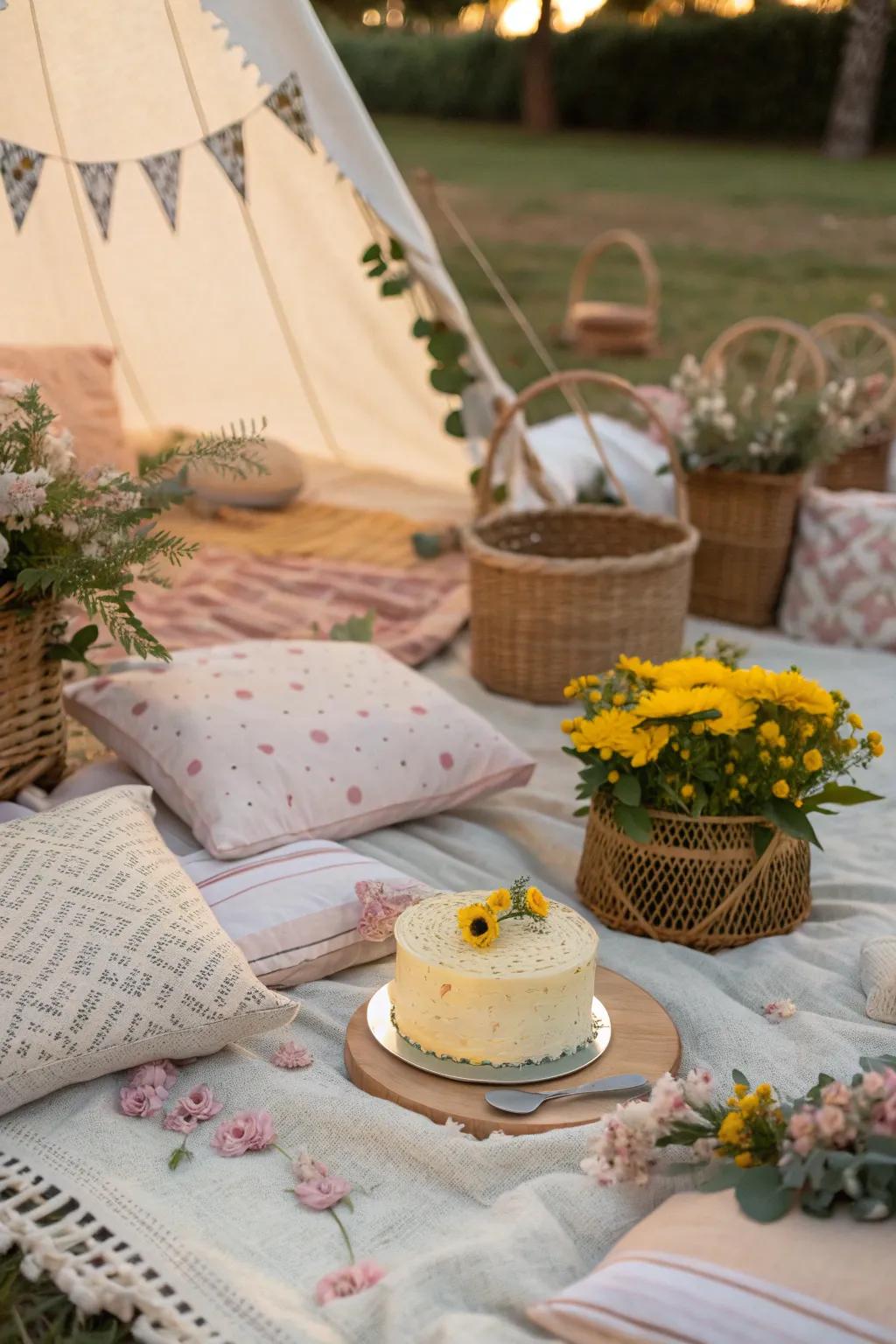 Embrace the outdoors with a charming picnic setup perfect for a laid-back celebration.