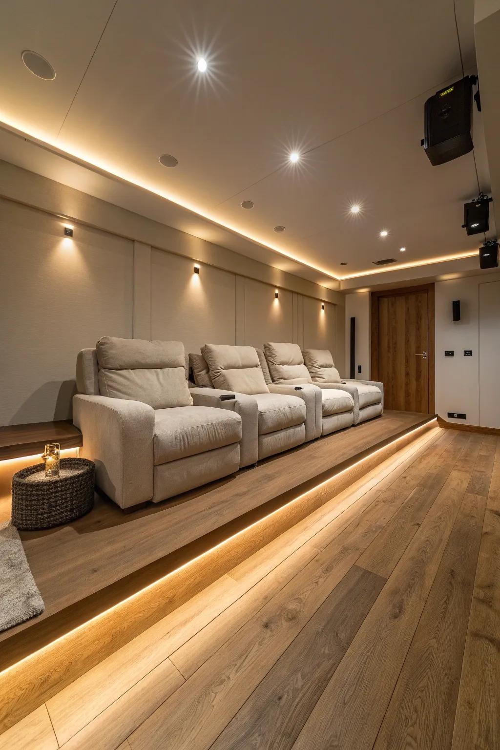 Combine safety with style using under-seat lighting in your theater.