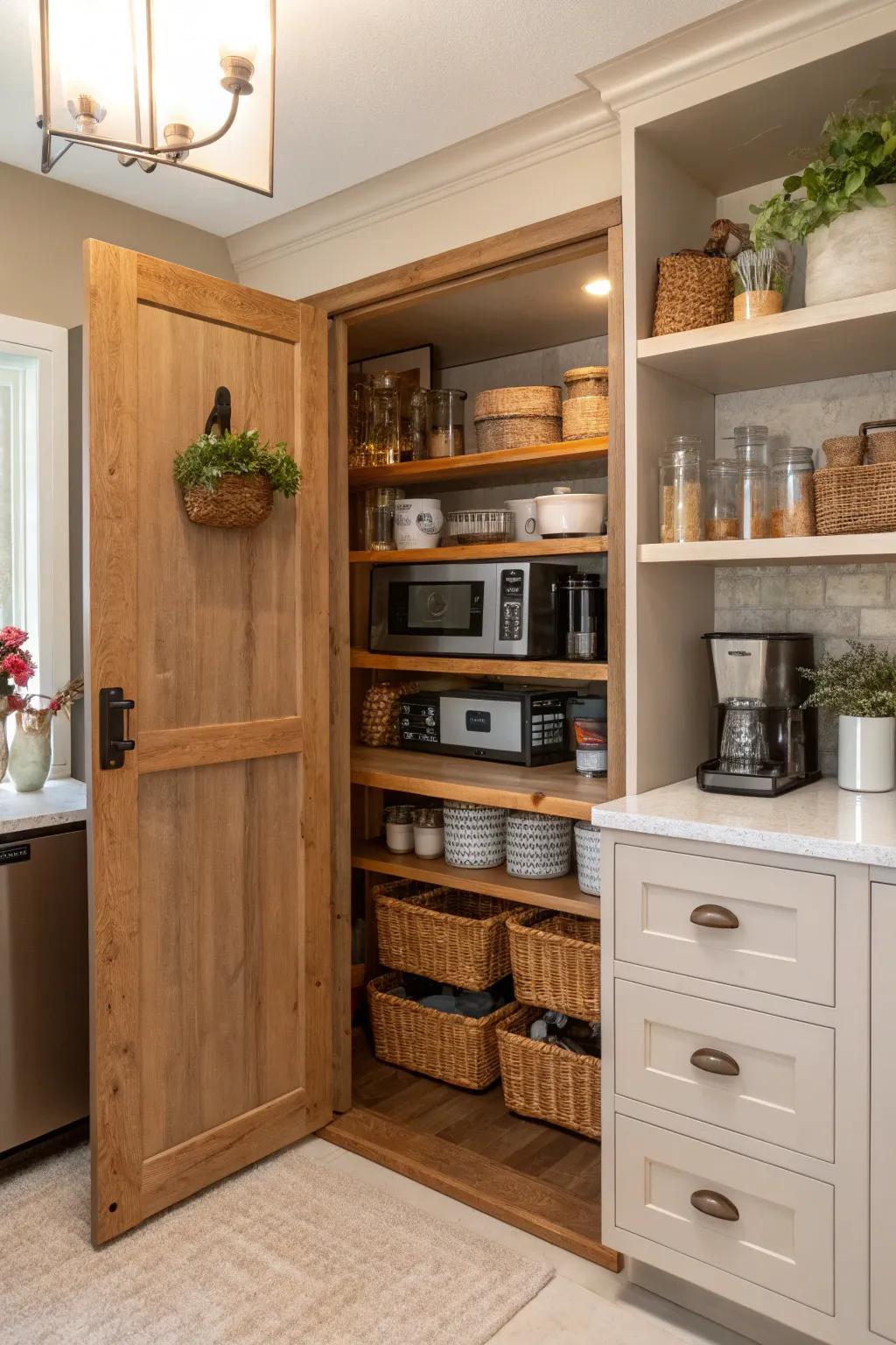 Turn your pantry into a secret storage haven for kitchen appliances. #PantryGoals #HomeOrganization
