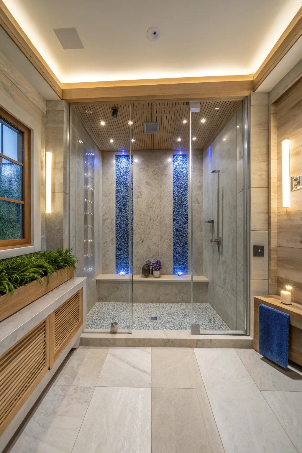 Make a dramatic statement with backlit panels that transform your shower into an art piece.