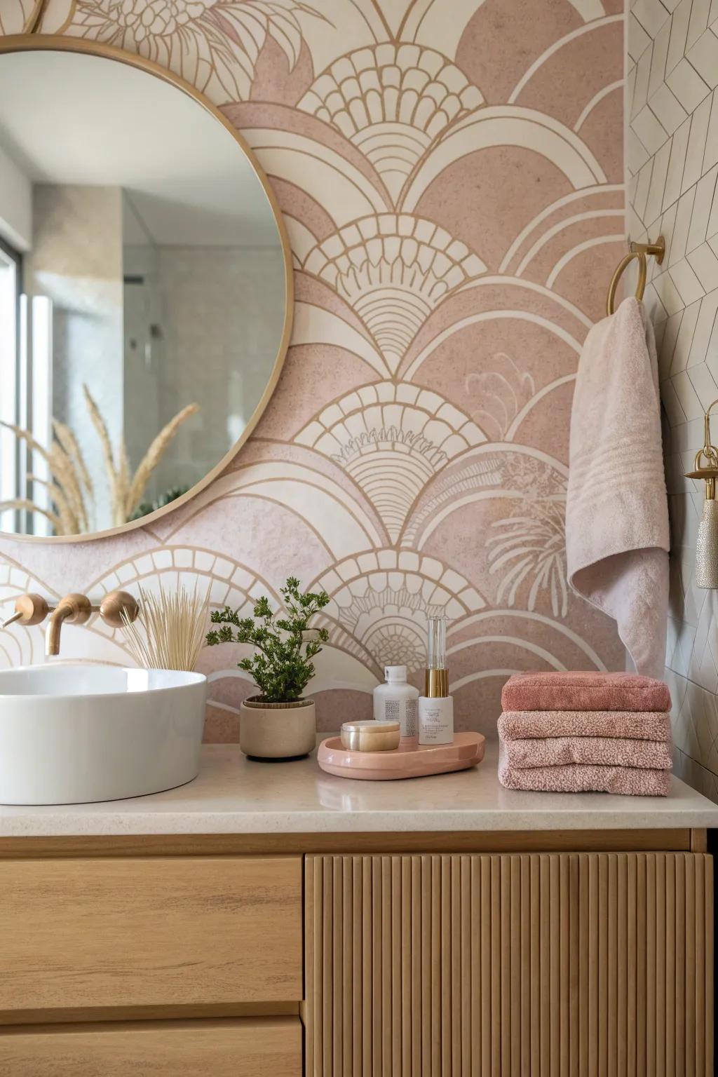 Textured walls add dimension, creating a rich and inviting bathroom space.