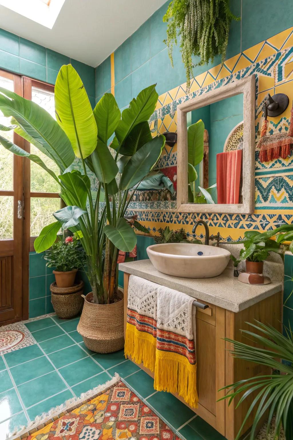 Bring nature indoors with lush plants that enhance the vibrant Mexican style.