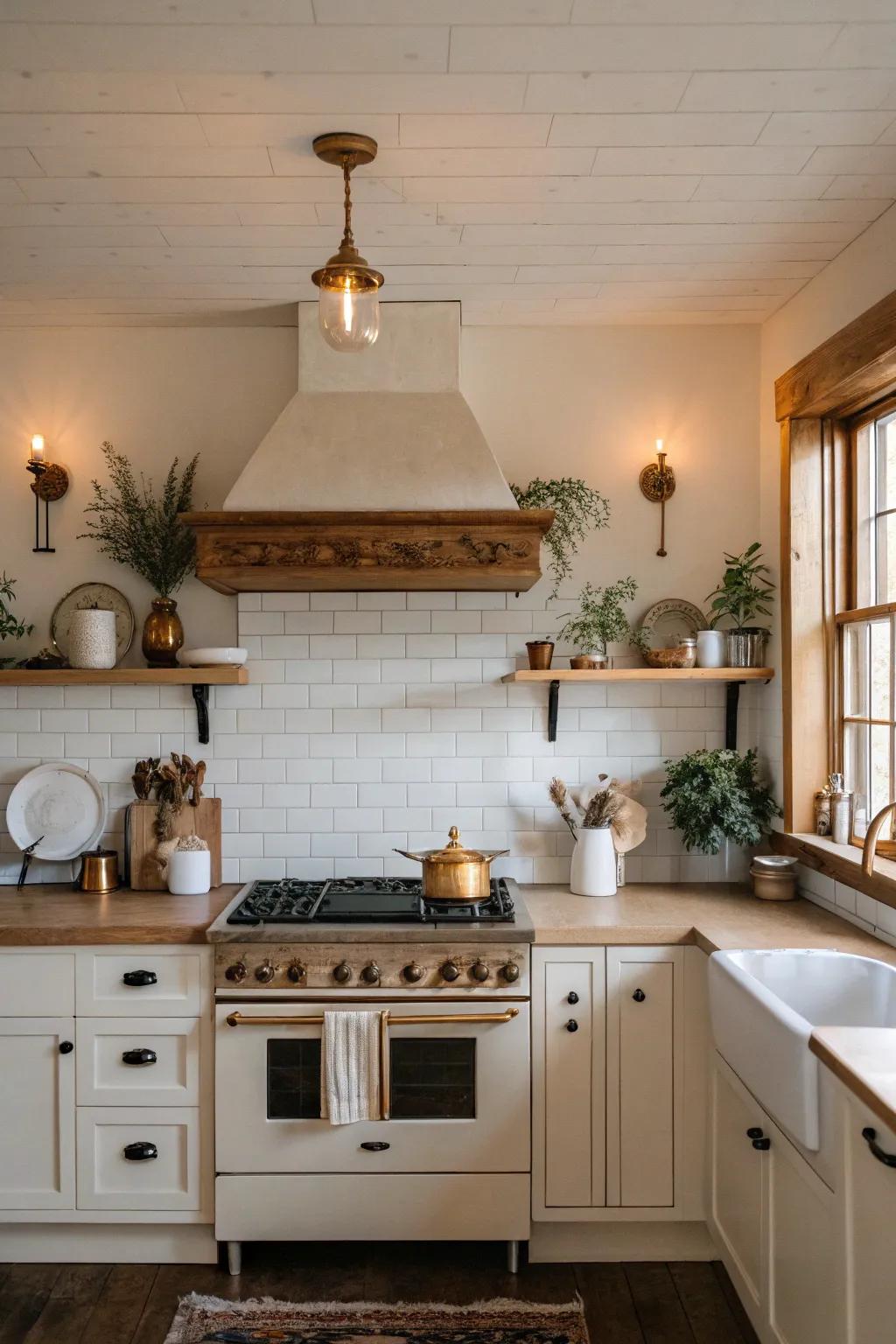 Infuse your kitchen with vintage charm using wall sconces that provide a cozy glow.