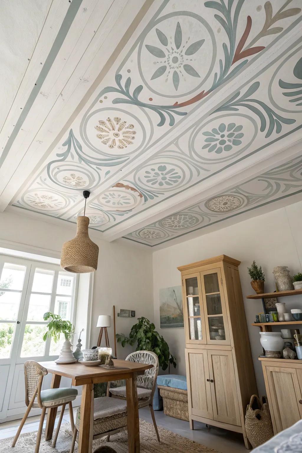 Unleash your creativity with abstract art on your ceiling, turning your space into a masterpiece. 🎨 #AbstractArt #CreativeSpaces