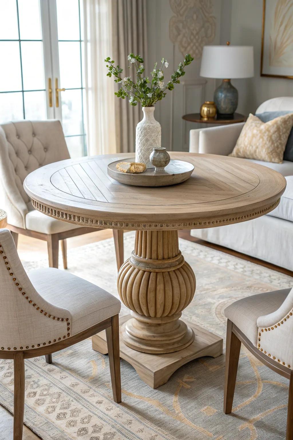 Add depth to your decor with a fluted pedestal base that captivates.