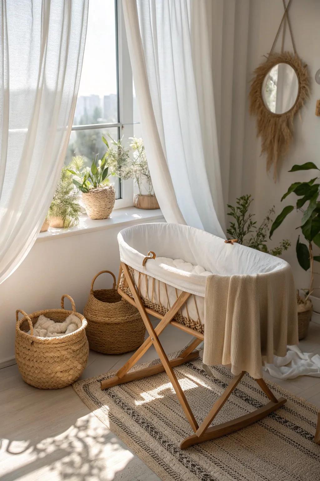 Move your baby’s sleeping spot effortlessly with a portable bassinet.