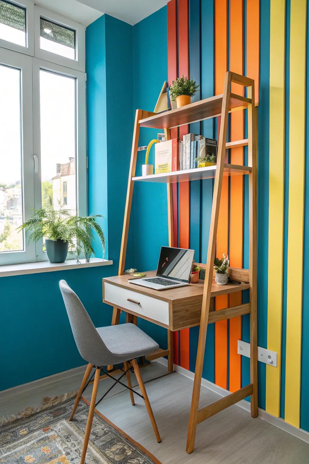 Maximize vertical space with an integrated desk shelving unit that keeps everything within reach.